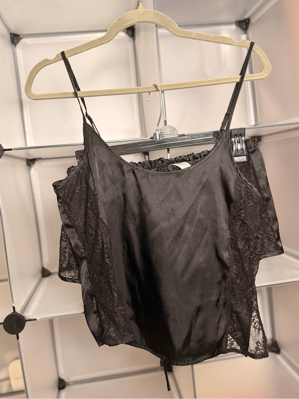 In Bloom Black Satin Lace-Trim Sleep Set